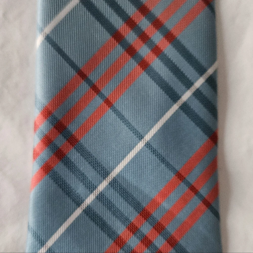 Stylish Plaid Blue/Orange Handmade 100% Silk Tie